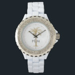 Black Monogram Artistic Tropical Golden Palm Tree Watch<br><div class="desc">Customise this monogrammed watch featuring an artistic golden palm tree and black text with your own special touch. You can change the monogram,  palm tree and clock time markers to your favourite colours. Makes a great gift for any occasion.</div>