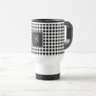 Black Monogram, Buffalo Check Stainless Steel Travel Mug