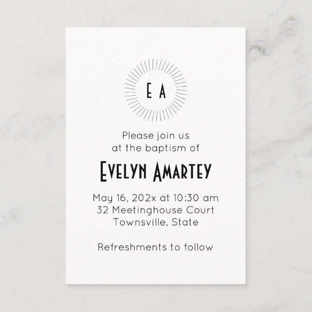 Black Monogram Circle Baptism Invitation (Front)