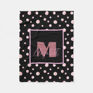 Black Monogram Custom Name Polka Dots Geometric Ci Fleece Blanket
