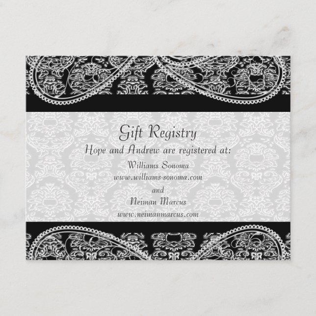 Black Monogram Damask Gift Registry Wedding Enclosure Card (Front)
