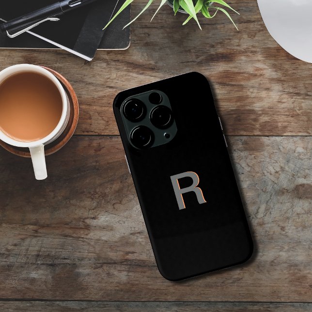 Black Monogram Elegant I Case-Mate iPhone Case (Sleek Black Modern Monogram Typography Iphone Case. Makes are great gift for him.)