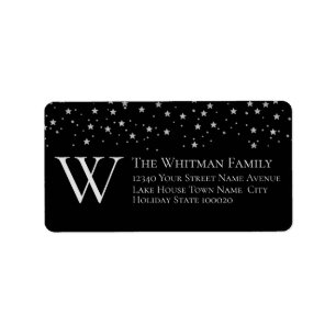 Black Monogram Family Grey Stars Address Label