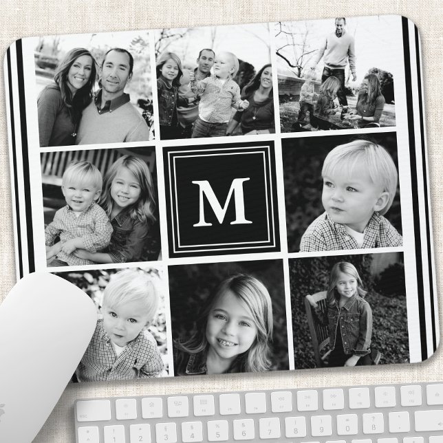 Black Monogram Family Photo Collage Mouse Mat (Creator Uploaded)