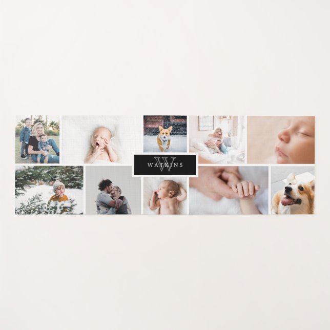 Black Monogram Family Photo Collage Yoga Mat (Front (Horizontal))