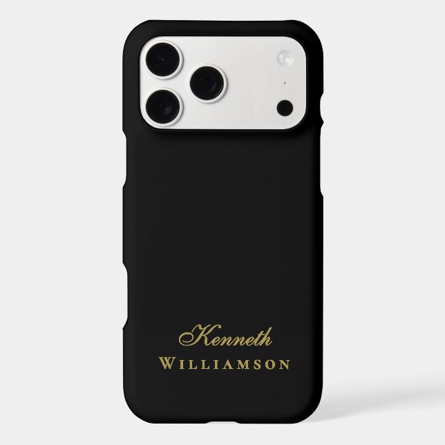 Black Monogram Gold Name Minimalist Elegant Men  (Back)