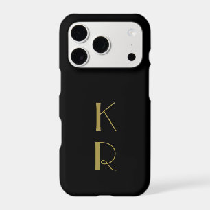 Black Monogram Gold Retro Initials Minimalist Men