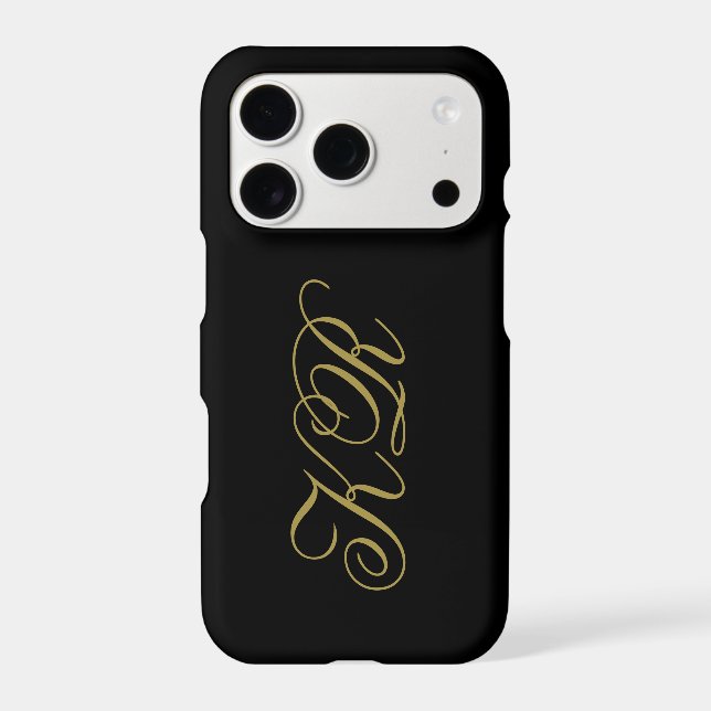 Black Monogram Gold Script Initials Minimalist Men (Back)