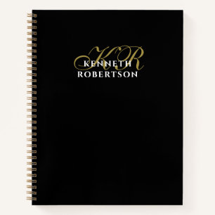 Black Monogram Gold White Minimalist Elegant Men  Notebook