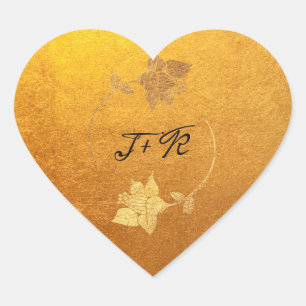 Black Monogram Golden Kraft Flower Initial Minimal Heart Sticker