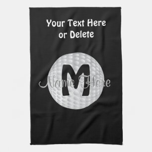 Black Monogram Golf Towels, Your Name, COLORS Tea Towel