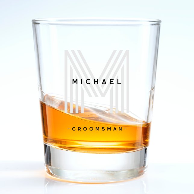 Black Monogram Groomsman Wedding Bachelor Party Shot Glass (Black Monogram Groomsman Wedding Bachelor Party Shot Glass)