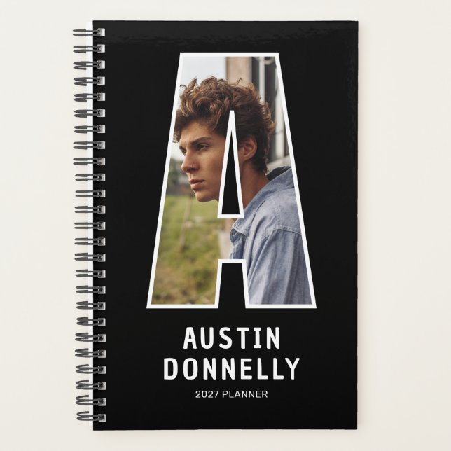 Black Monogram Initial 'A' Photo Planner (Front)