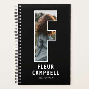 Black Monogram Initial 'F' Photo Planner