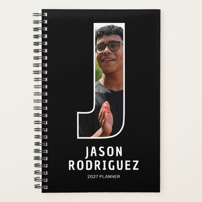 Black Monogram Initial 'J' Photo Planner (Front)