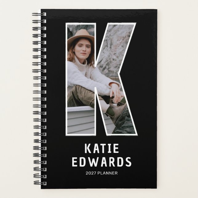 Black Monogram Initial 'K' Photo Planner (Front)