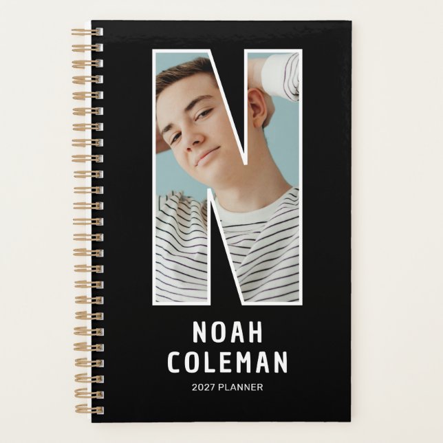 Black Monogram Initial 'N' Photo Planner (Front)