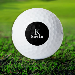 Black monogram initial name personalised golf balls