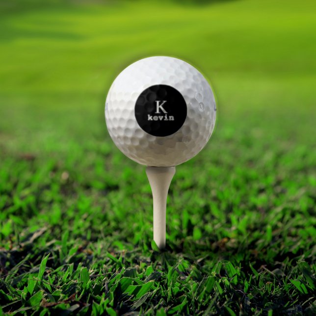 Black monogram initial name personalised golf balls (Creator Uploaded)