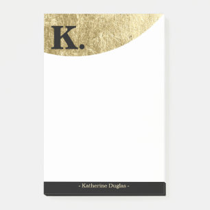 Black Monogram Initial on Gold Foil Luxury Post-it Notes