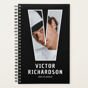Black Monogram Initial 'V' Photo Planner