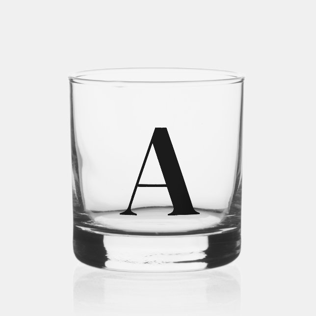 Black Monogram Initial Whiskey Glass (Front)