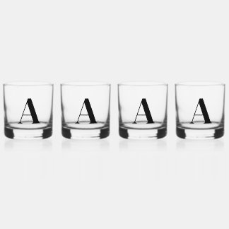 Black Monogram Initial Whiskey Glass Set