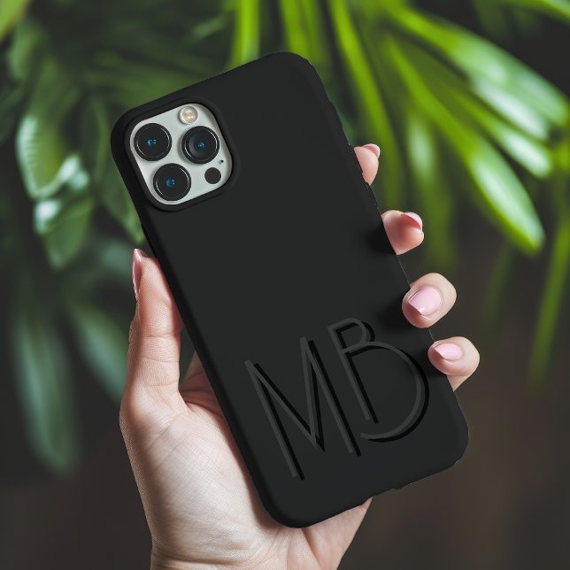 Black Monogram Initials Modern Minimalist iPhone Case (Creator Uploaded)