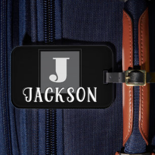 Black Monogram Large Initial Luggage Tag