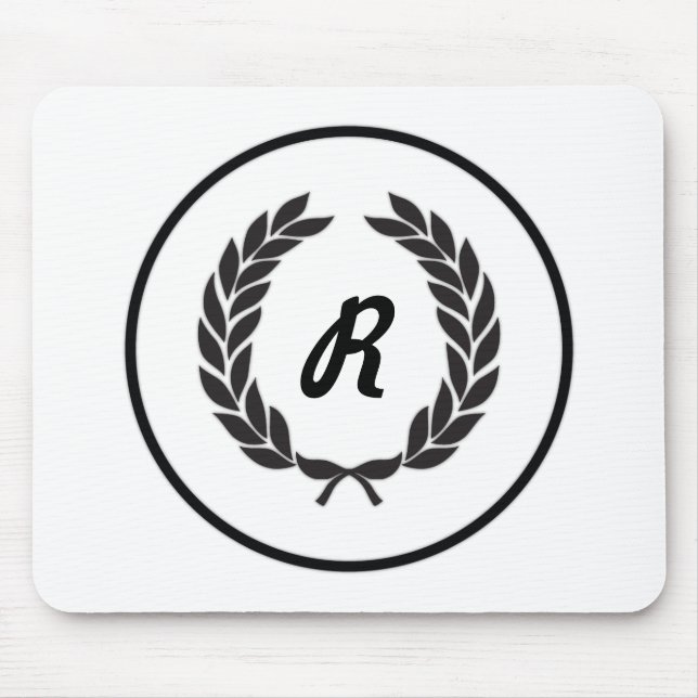Black Monogram Laurel Wreath Mouse Mat (Front)