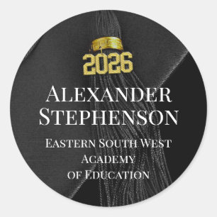 Black Monogram Letter Class of 2025 Graduation Classic Round Sticker