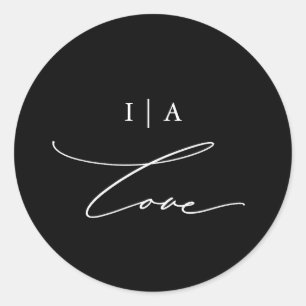 Black Monogram Love Calligraphy Wedding Classic Round Sticker