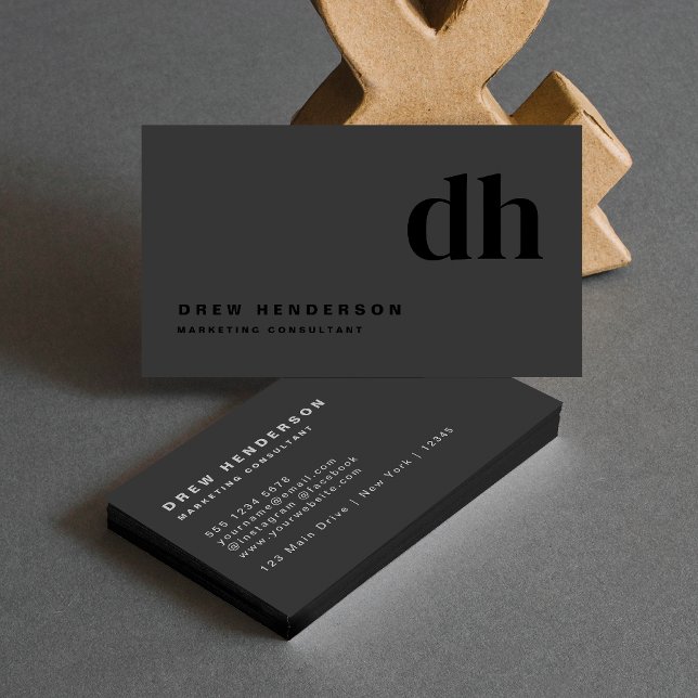 Black Monogram Minimalist Modern Professional  Business Card (Creator Uploaded)