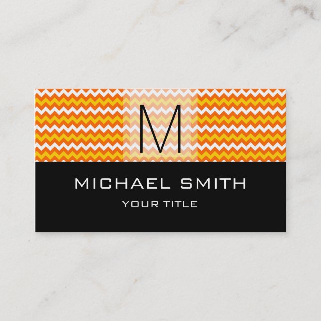 Black Monogram Modern Chevron Pattern #2 Business Card (Front)