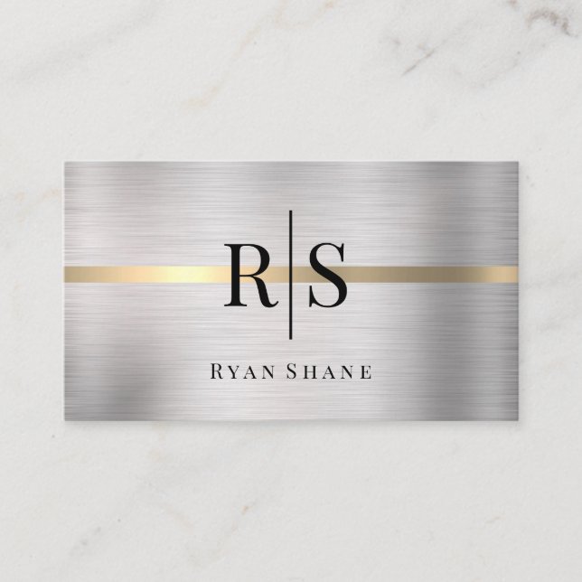 Black Monogram & Name, Brushed Silver & Gold, Vs 2 Business Card (Front)