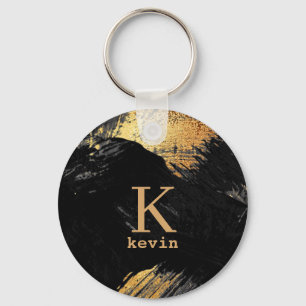 Black monogram name personalised elegant modern key ring
