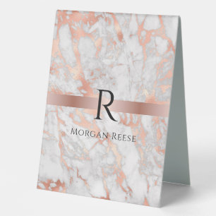 Black Monogram & Name, White & Rose Gold Marble