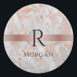 Black Monogram & Name, White & Rose Gold Marble Eraser<br><div class="desc">An elegant design to personalise with black name and large black monogram on rose gold band over white and rose gold marble.</div>