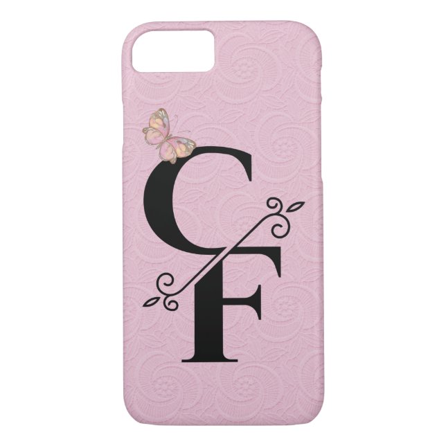 black monogram on pink embossed background Case-Mate iPhone case (Back)