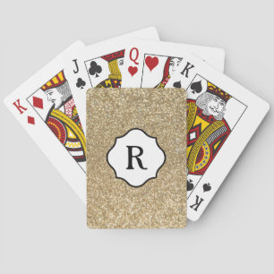 Black Monogram on Sparkling Gold Glitter Playing Cards