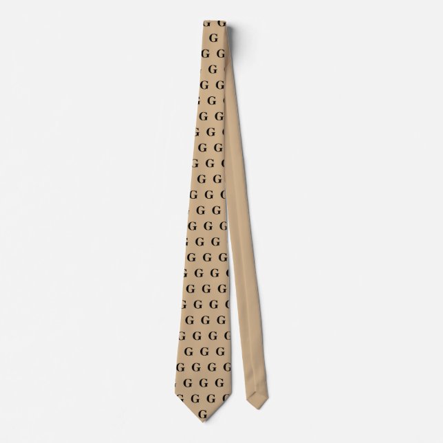 Black Monogram Pattern on Tan Background Tie (Front)