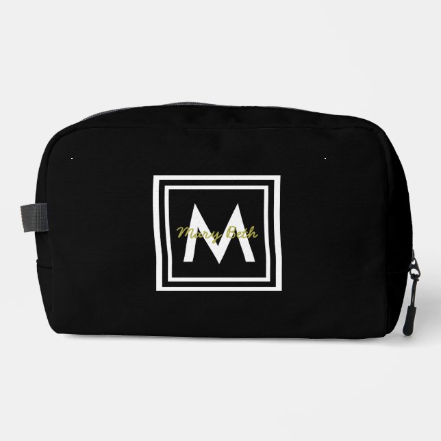 Black Monogram Personalised Dopp Kit (Front)