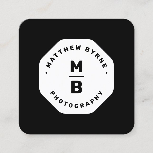 Black Monogram Professional Photographer Emblem  B Square Business Card (Front)
