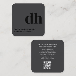 Black Monogram Professional Qr Code Square Business Card
