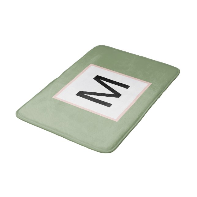 Black Monogram Sage Green and Blush Bath Mat (Angled)
