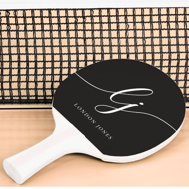 Black Monogram Script Name Modern Monogrammed Ping Pong Paddle (Creator Uploaded)