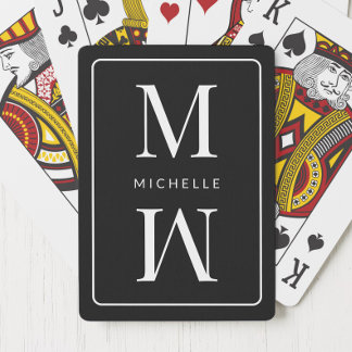 Black Monogram Simple Elegant Initial Modern Name Playing Cards
