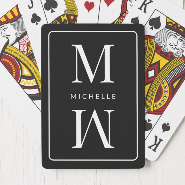 Black Monogram Simple Elegant Initial Modern Name Playing Cards (Black Monogram Simple Elegant Initial Modern Name Poker Cards)