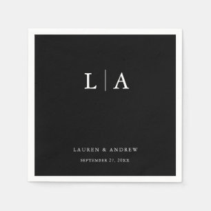 Black Monogram Simple Minimalist Wedding Napkin