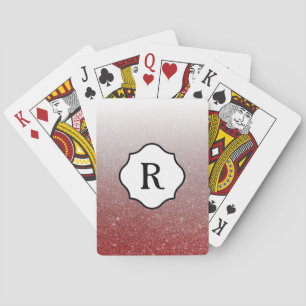 Black Monogram, Sparkling Copper Glitter Ombre Playing Cards